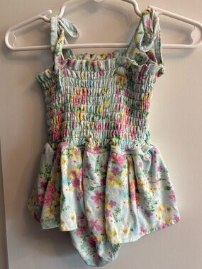 Angel Dear 12-18mo Floral Smocked Skirted Onesie with Tie Straps